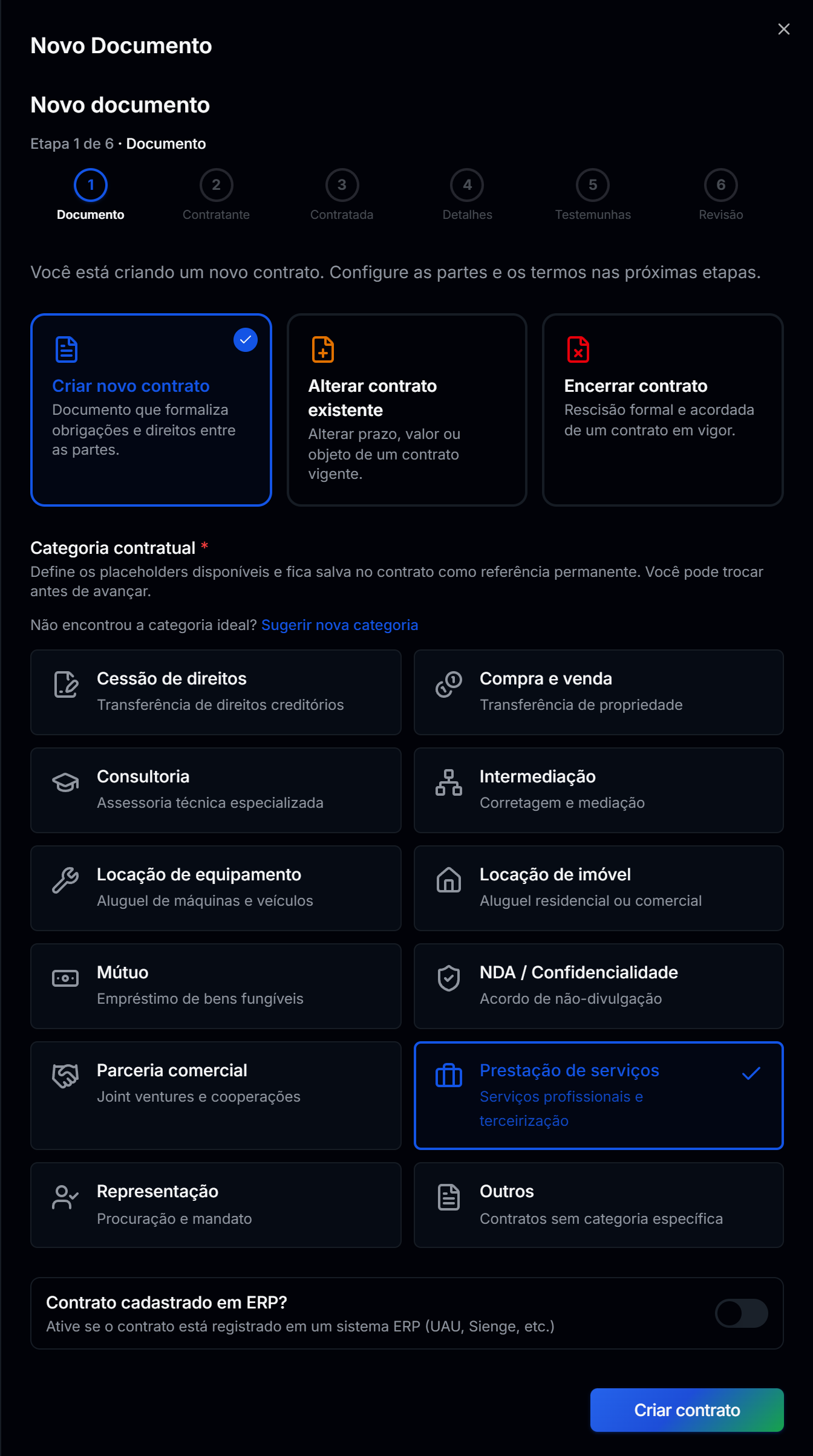 Wizard da Pactum, etapa 1: Documento